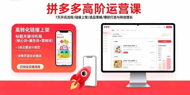 拼多多高阶运营课：7天开店流程/链接上架/选品策略/爆款打造与持续增长-鑫梵淘