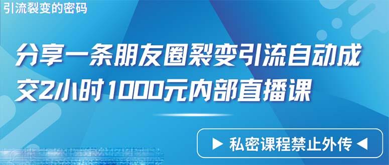 (9850期)仅靠分享一条朋友圈裂变引流自动成交2小时1000内部直播课程-鑫梵淘