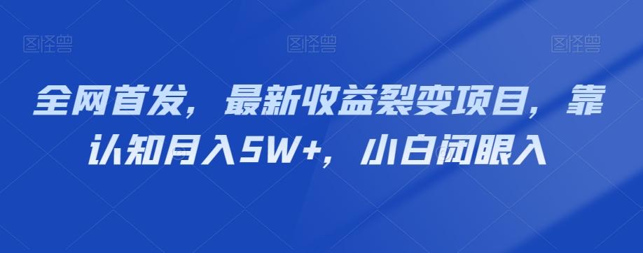 全网首发，最新收益裂变项目，靠认知月入5W+，小白闭眼入-鑫梵淘