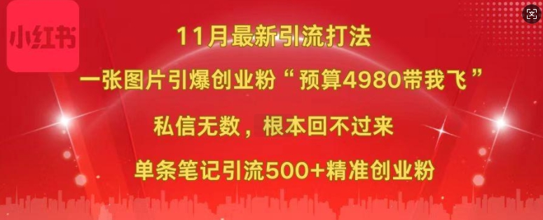 小红书11月最新图片打粉，一张图片引爆创业粉，“预算4980带我飞”，单条引流500+精准创业粉-鑫梵淘