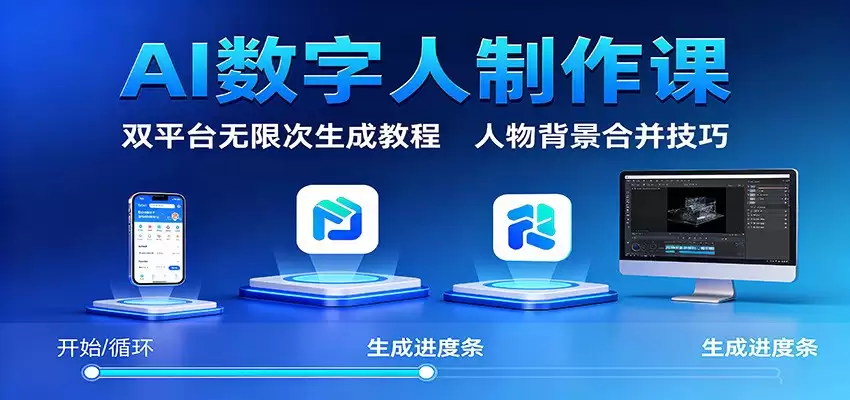 AI数字人制作课：双平台无限次生成教程，人物背景合并技巧-鑫梵淘
