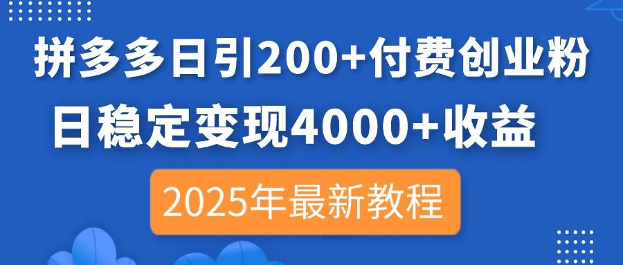 （14217期）拼多多日引200+付费创业粉，日稳定变现4000+收益，2025年最新教程-鑫梵淘