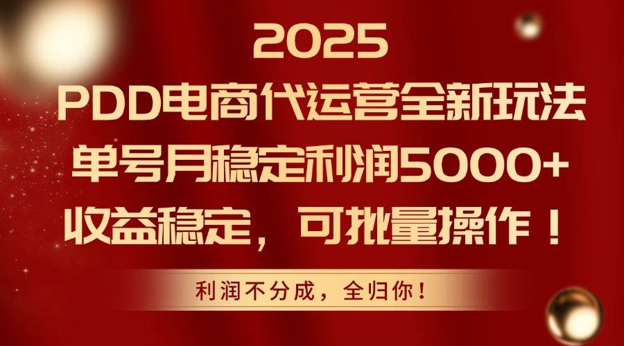 （14839期）2025PDD电商代运营全新玩法，单号月稳定利润5000+，收益稳定，可批量操作-鑫梵淘