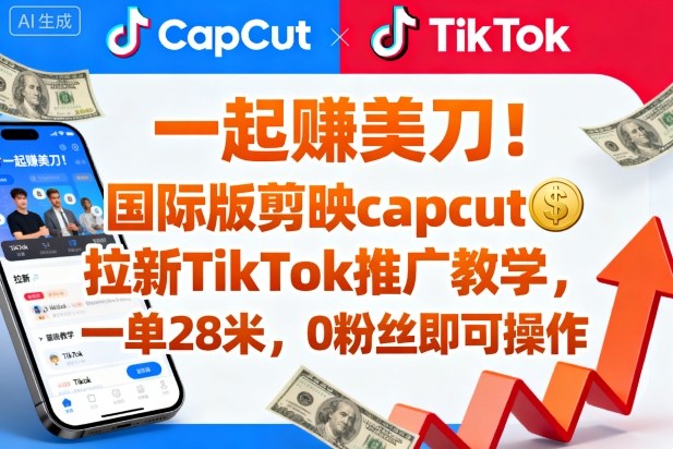 一起賺美刀！国际版剪映capcut拉新TikTok推广教学，一单28米，0粉丝即可操作(附推广入口和教学)-鑫梵淘